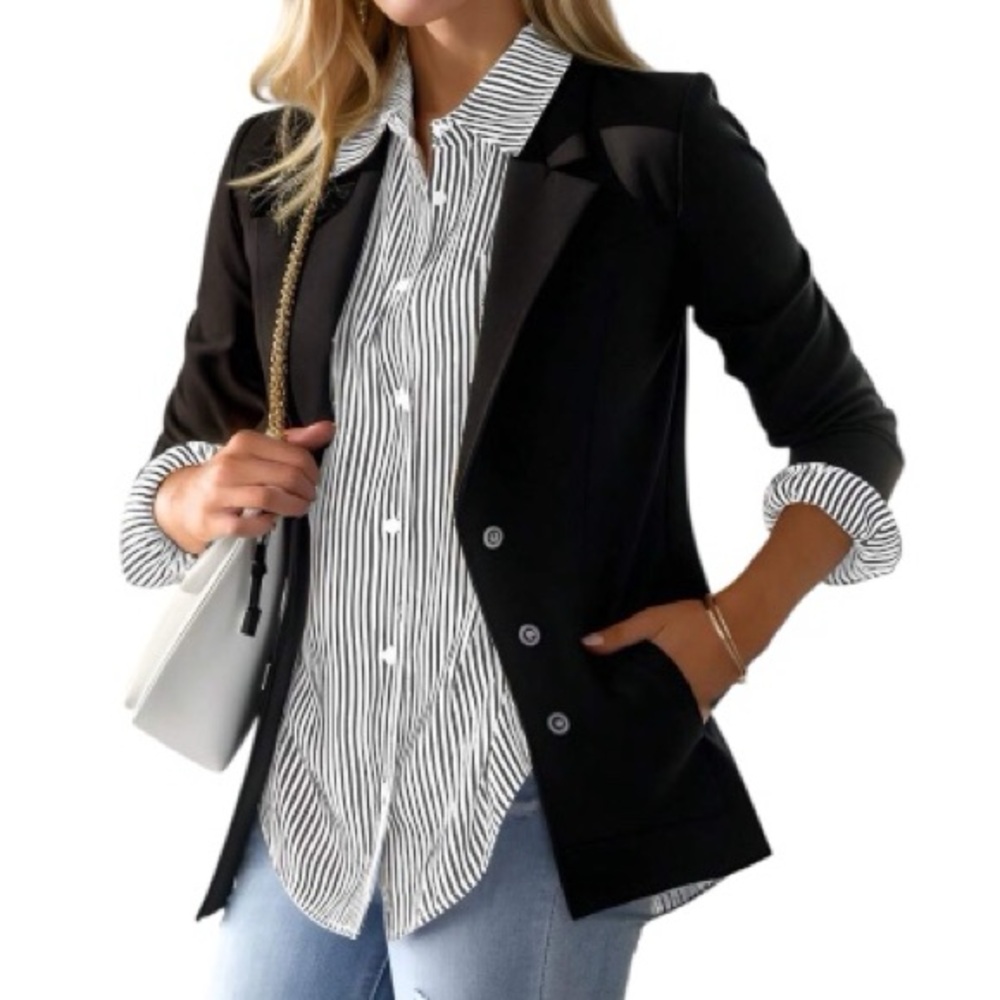 Boutique Striped Button-Front Boyfriend Shirt - Black/White